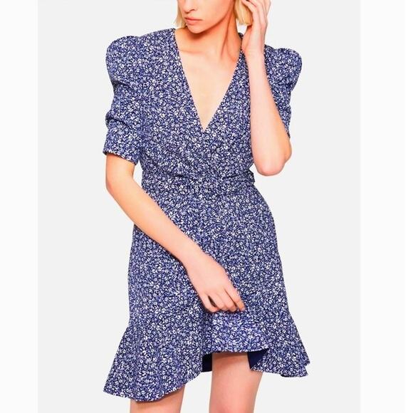 Jonathan Simkhai Evelyn Floral Cottagecore Belted Ruffle Hem Mini Dress Blue 8 - Picture 2 of 8